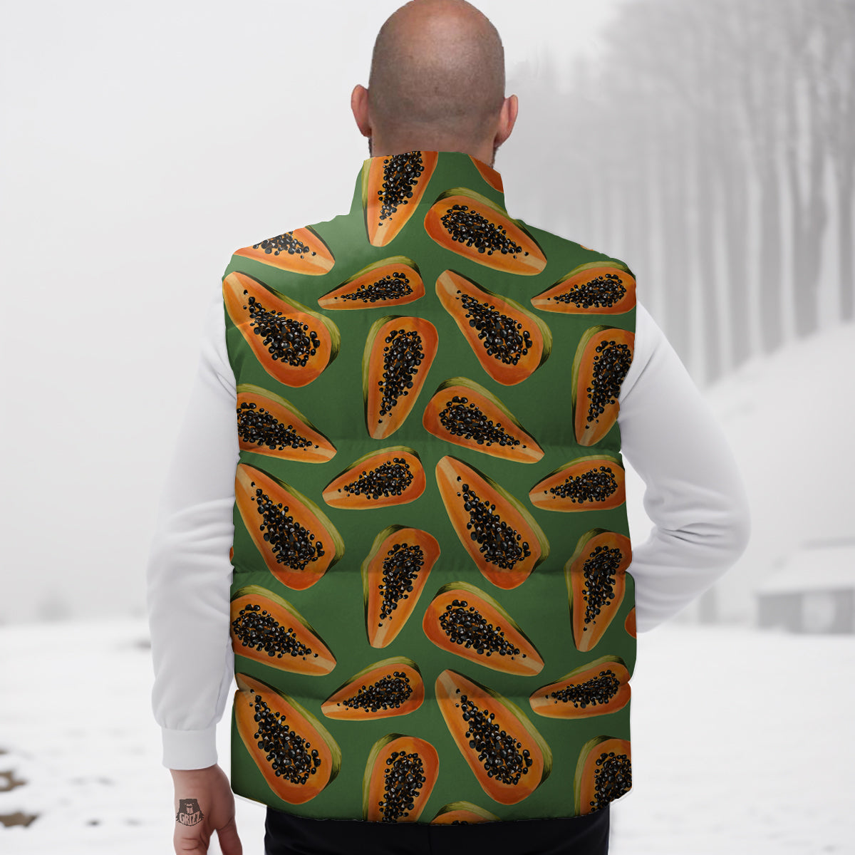 Papaya Tropical Print Pattern Down Vest-grizzshop