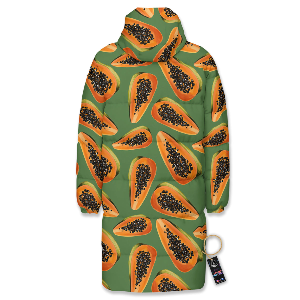 Papaya Tropical Print Pattern Long Down Jacket-grizzshop