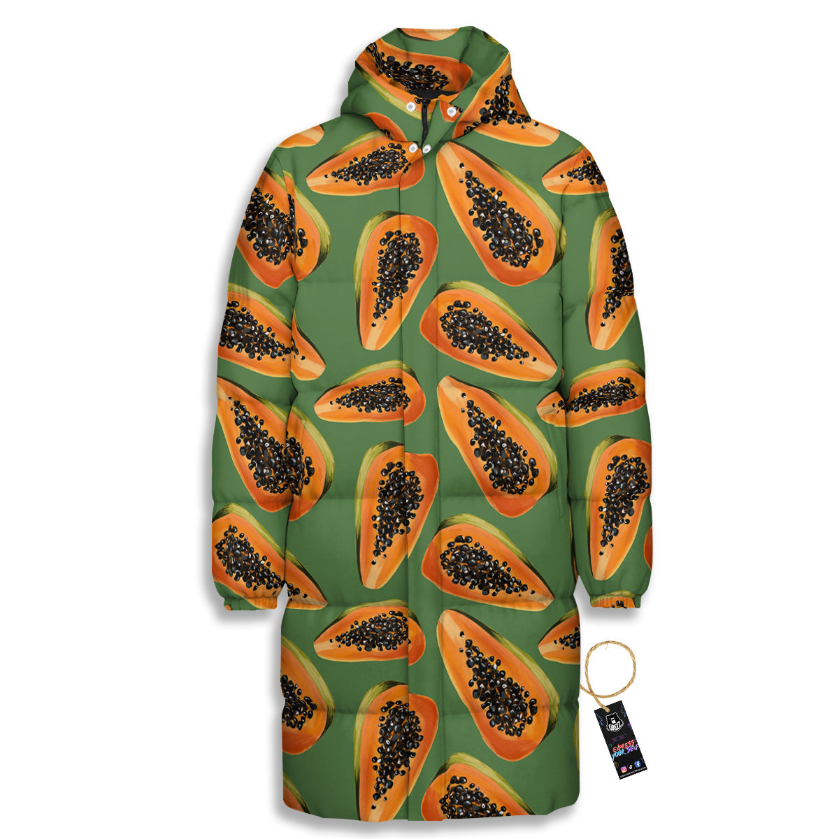 Papaya Tropical Print Pattern Long Down Jacket-grizzshop