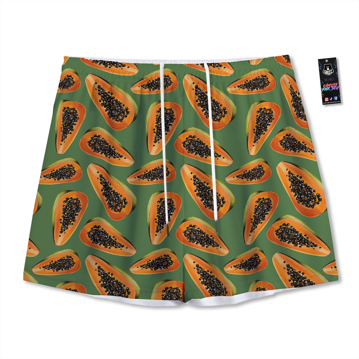 Papaya Tropical Print Pattern Mesh Shorts-grizzshop