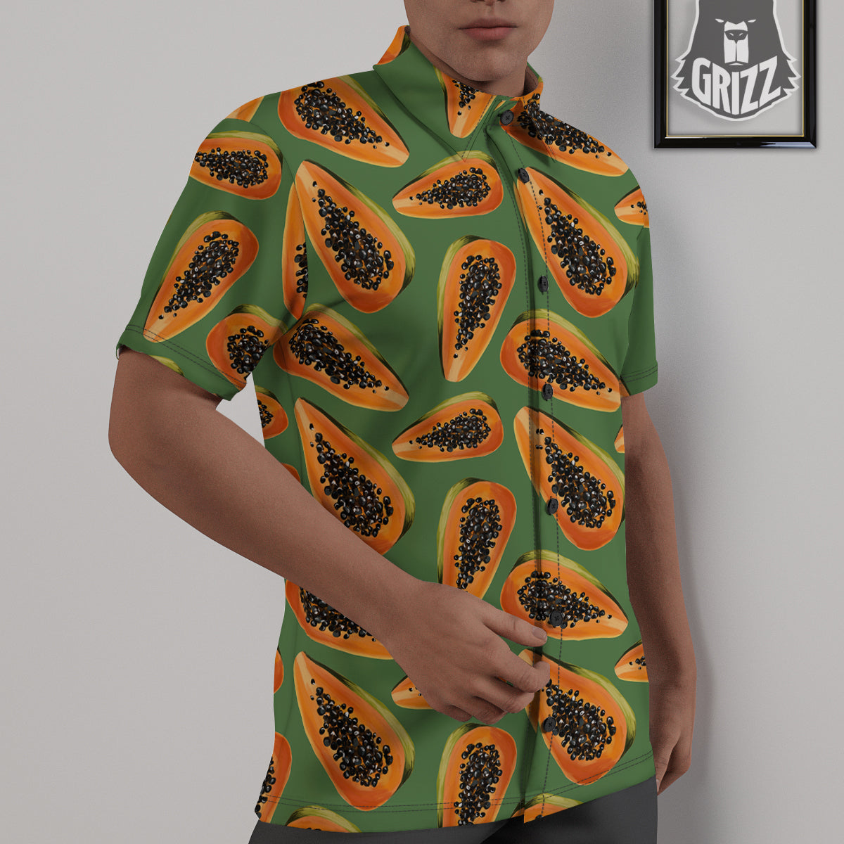 Papaya Tropical Print Pattern Untucked Shirts-grizzshop