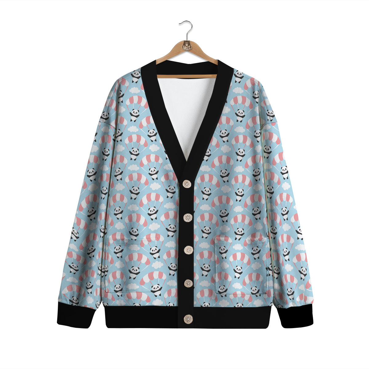 Parachute And Cute Panda Print Pattern Cardigan-grizzshop