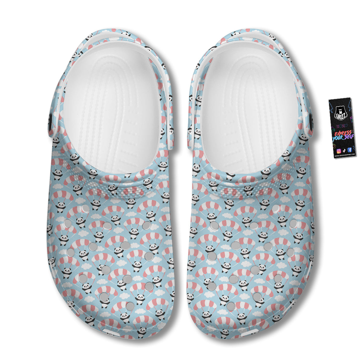 Parachute And Cute Panda Print Pattern Clog-grizzshop