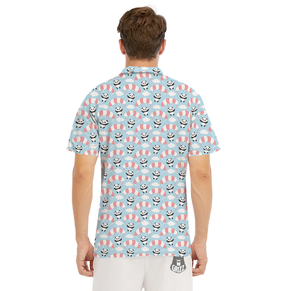Parachute And Cute Panda Print Pattern Men's Golf Shirts-grizzshop