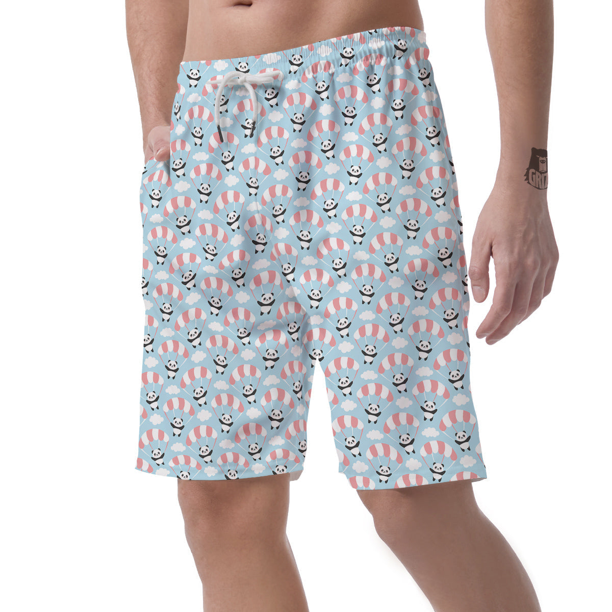 Parachute And Cute Panda Print Pattern Men's Shorts-grizzshop