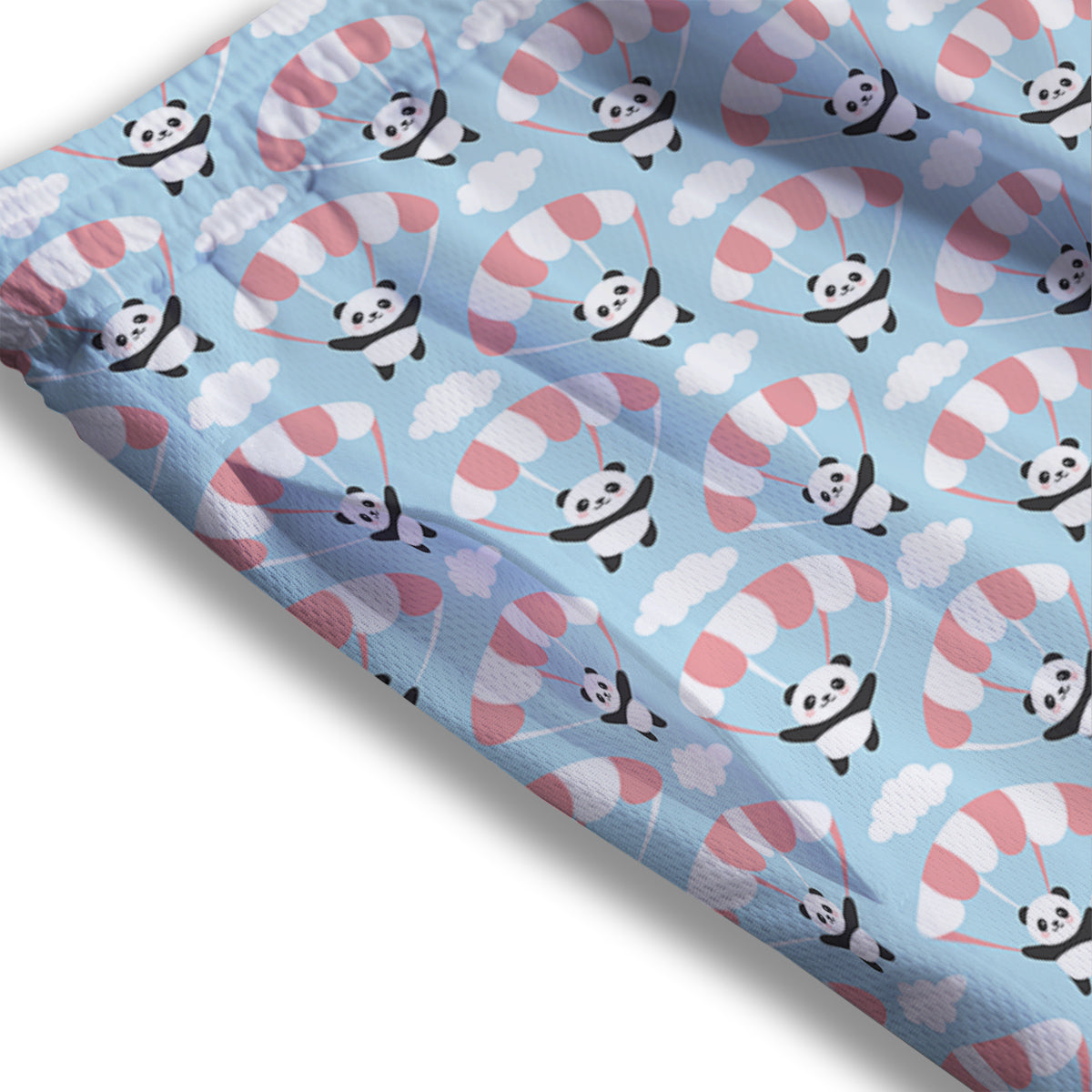 Parachute And Cute Panda Print Pattern Mesh Shorts