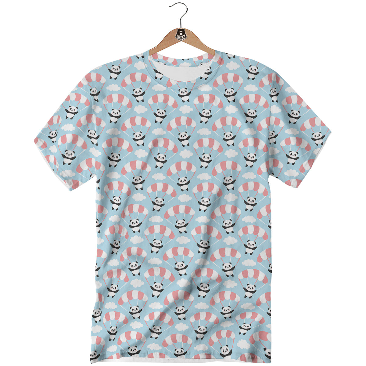 Parachute And Cute Panda Print Pattern T-Shirt-grizzshop