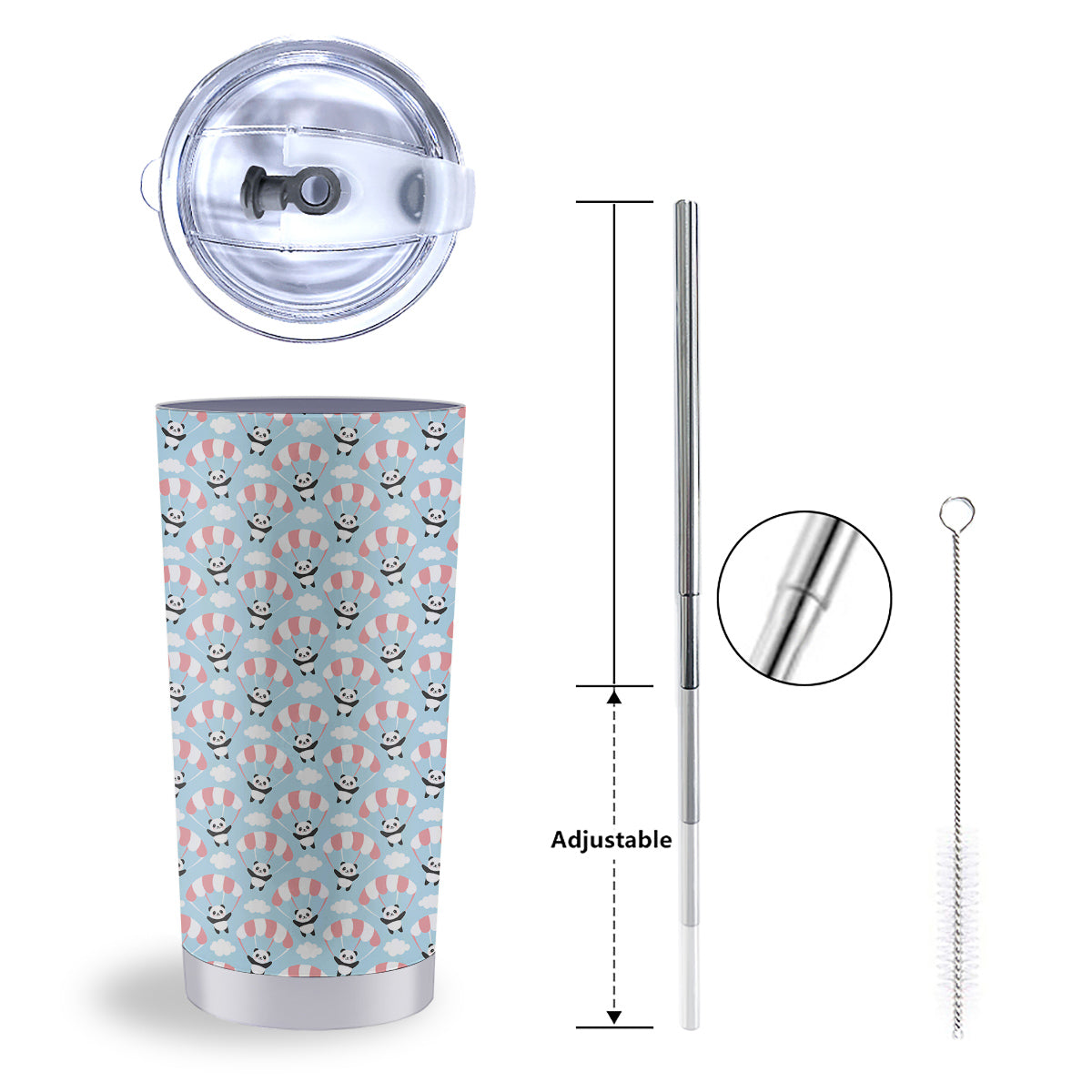 Parachute And Cute Panda Print Pattern Tumbler-grizzshop