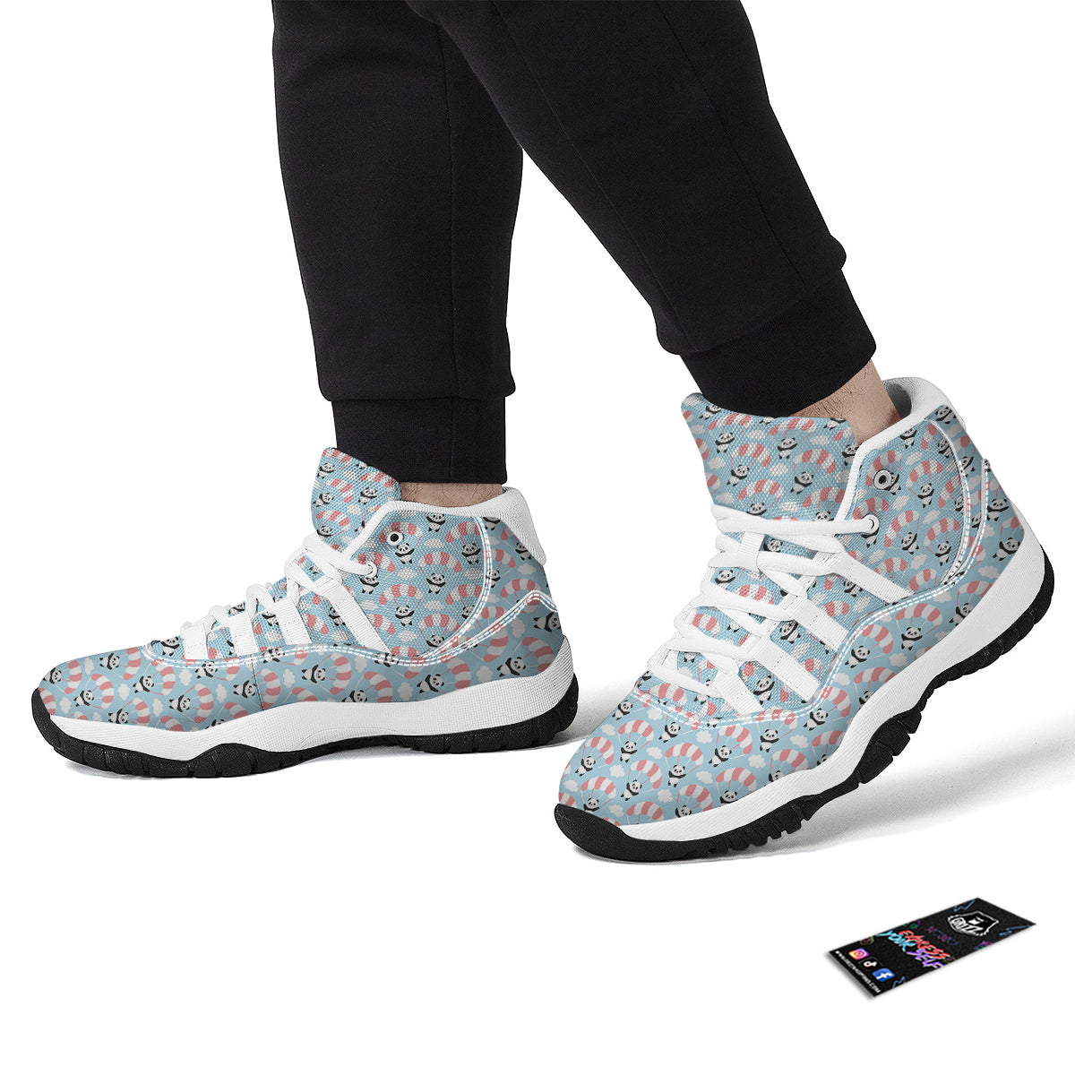 Parachute And Cute Panda Print Pattern White Bball Shoes-grizzshop