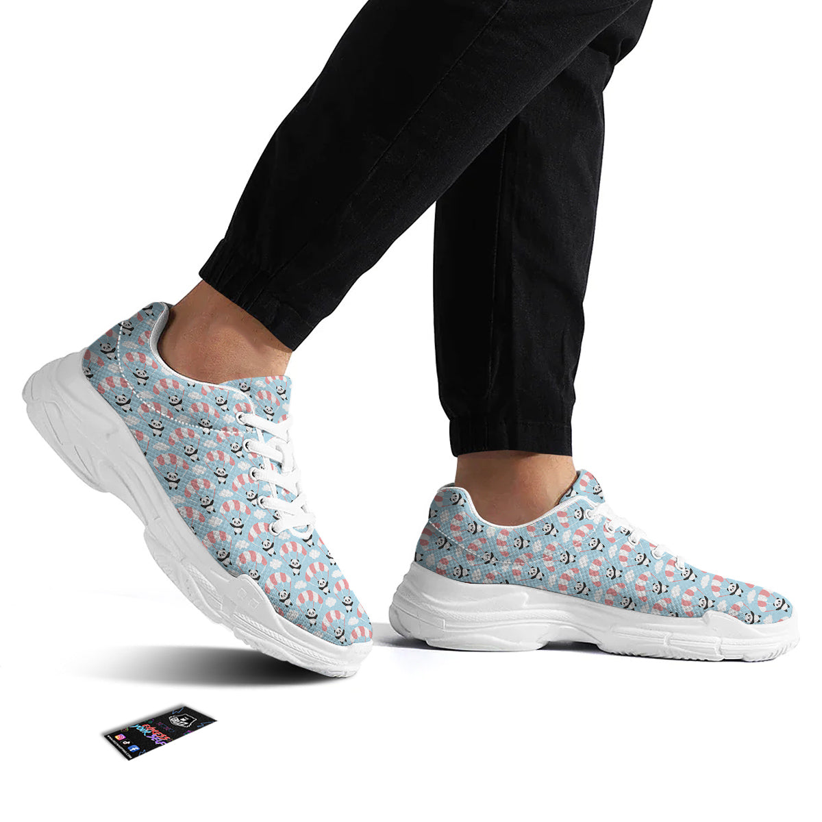 Parachute And Cute Panda Print Pattern White Chunky Shoes-grizzshop