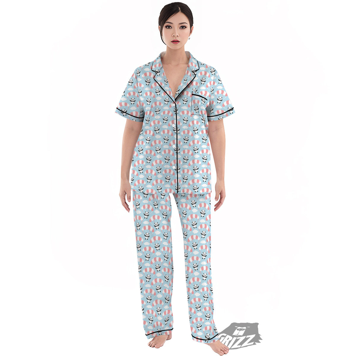 Parachute And Cute Panda Print Pattern Women's Pajamas Set-grizzshop