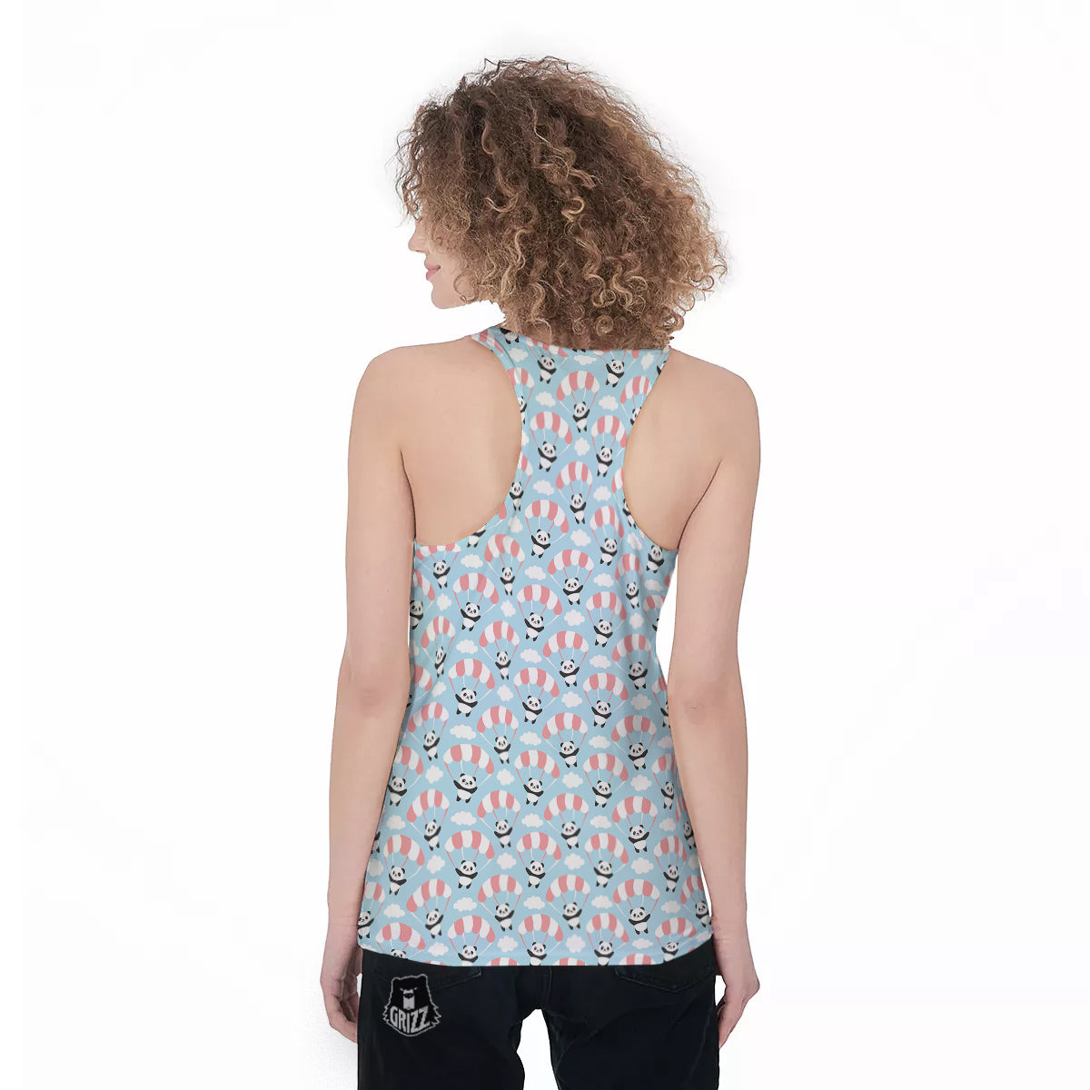 Parachute And Cute Panda Print Pattern Women's Racerback Tank Top-grizzshop