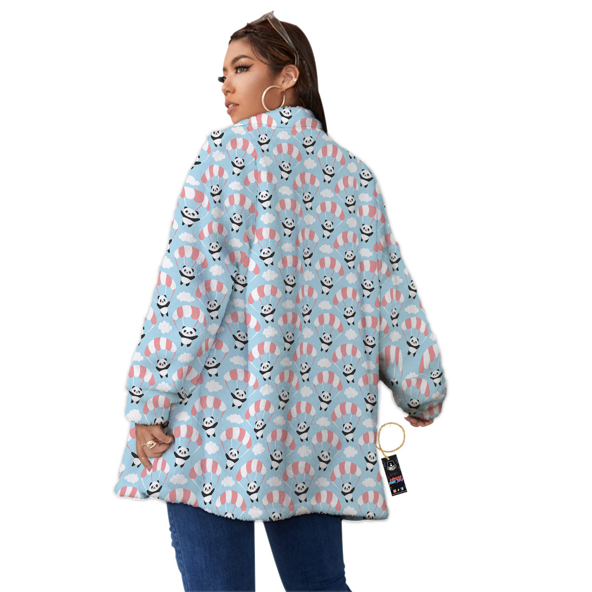 Parachute And Cute Panda Print Pattern Women's Sherpa Jacket-grizzshop