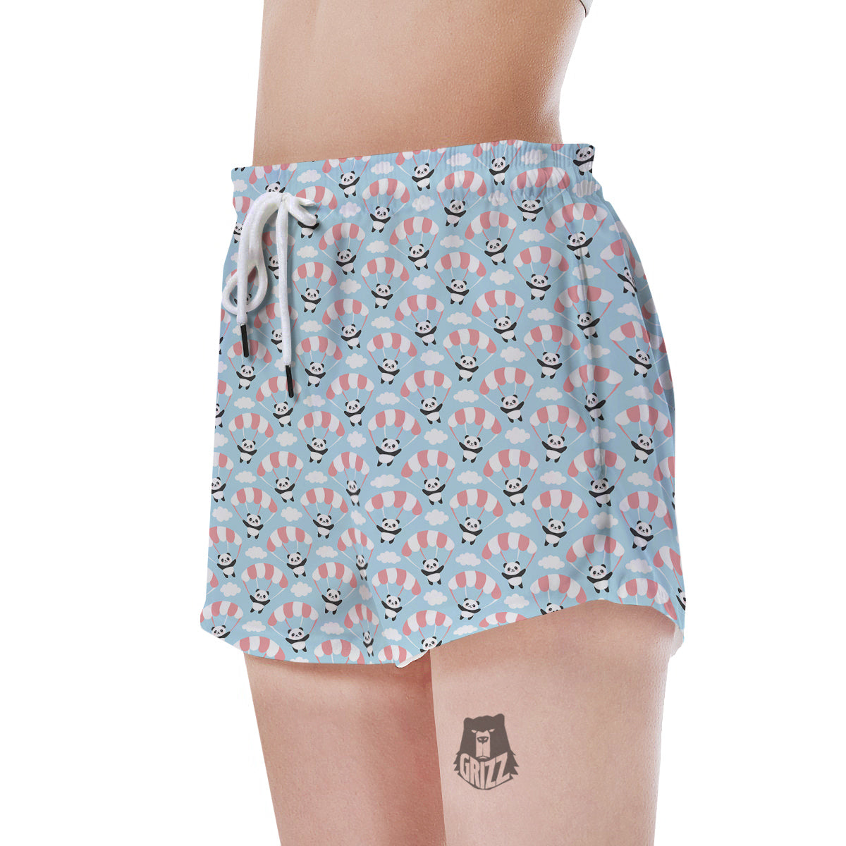 Parachute And Cute Panda Print Pattern Women's Shorts-grizzshop