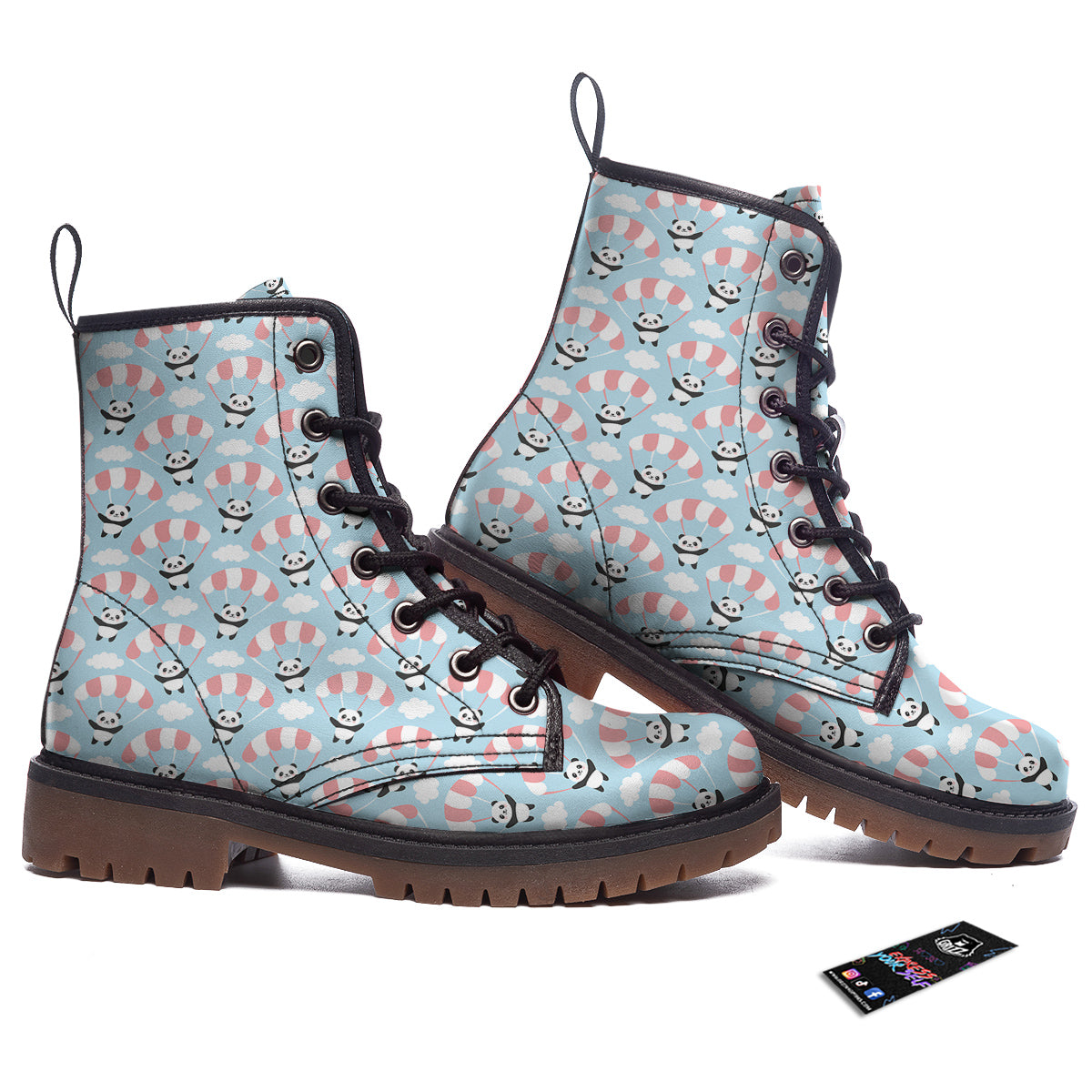 Parachute And Cute Panda Print Pattern Work Boots-grizzshop