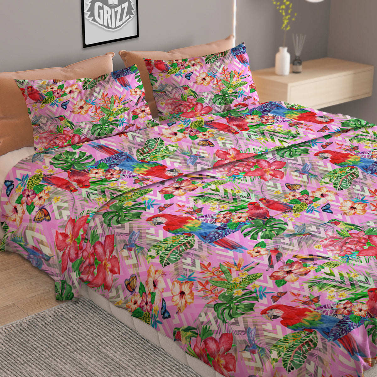 Paradise Flower Bird Print Pattern Duvet Cover Bedding Set-grizzshop
