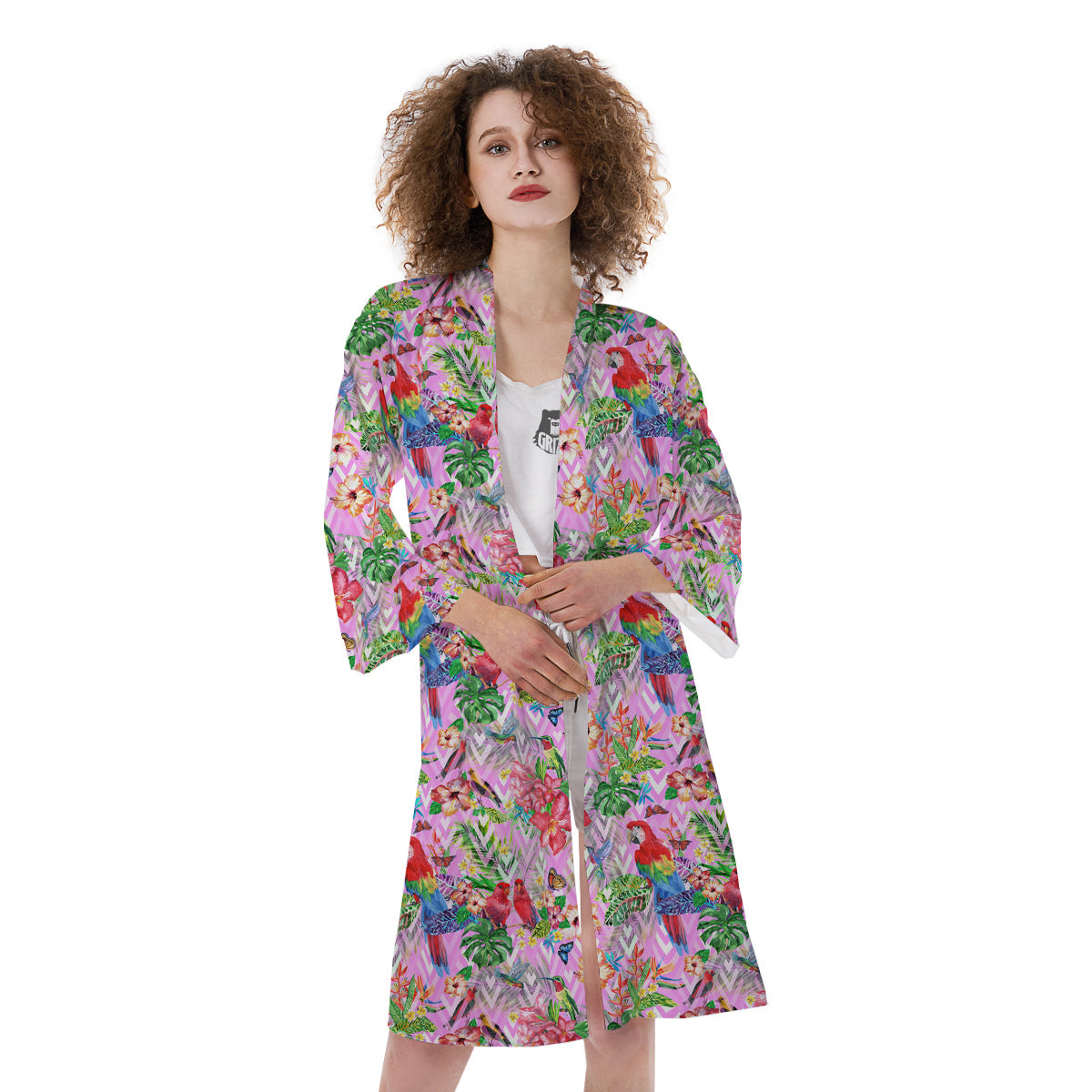 Paradise Flower Bird Print Pattern Kimono-grizzshop