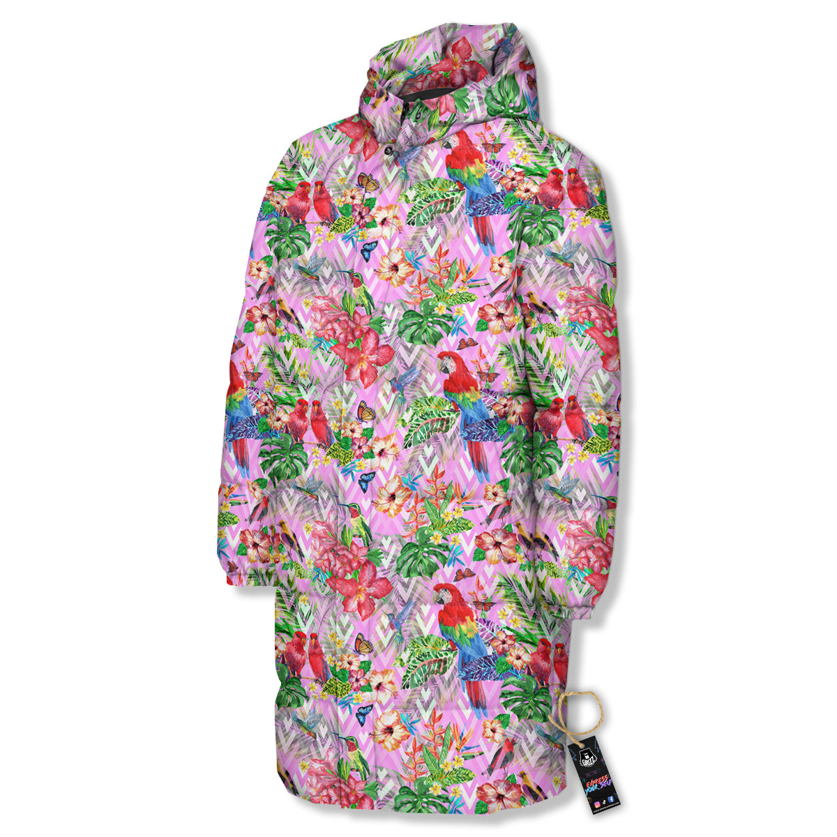 Paradise Flower Bird Print Pattern Long Down Jacket-grizzshop