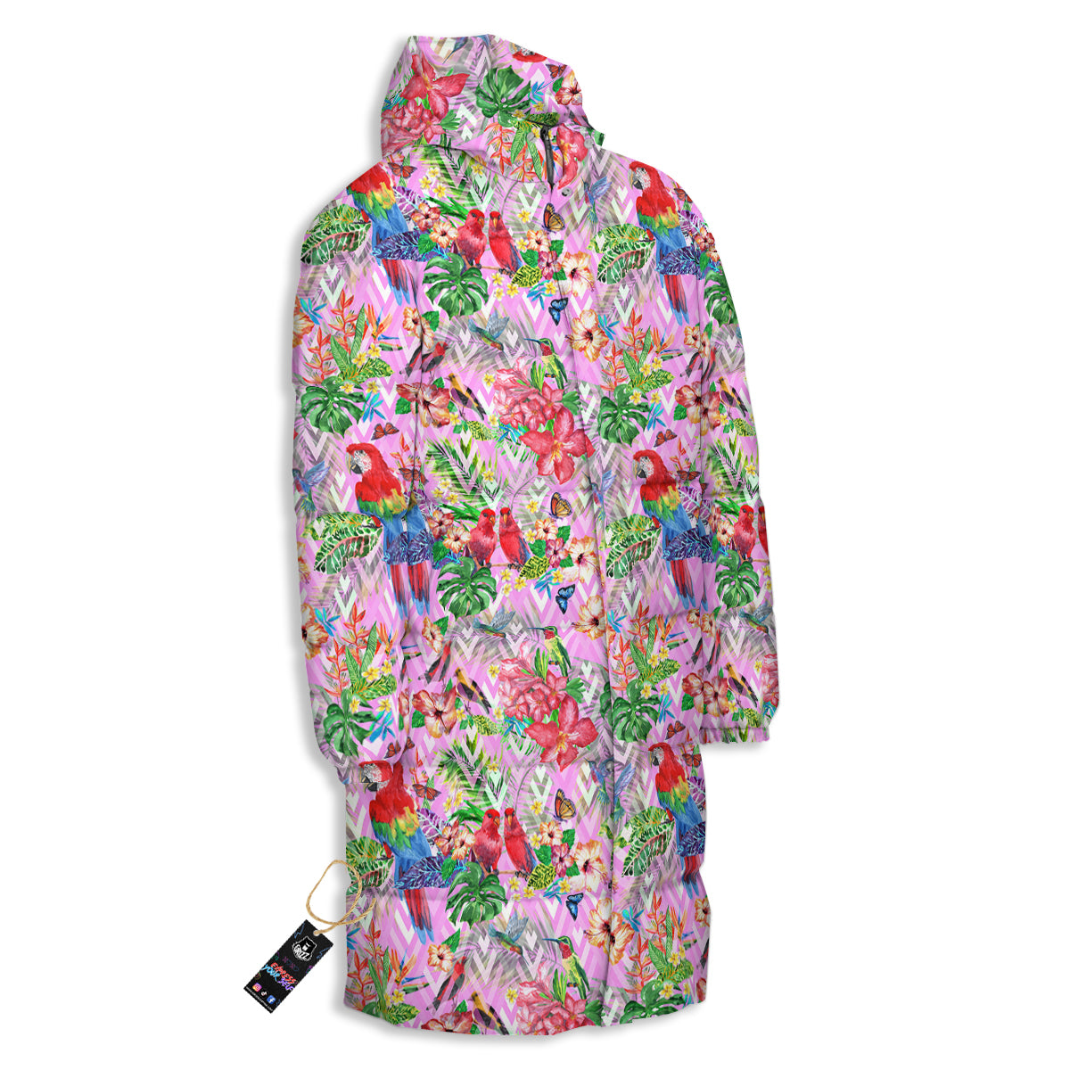 Paradise Flower Bird Print Pattern Long Down Jacket-grizzshop