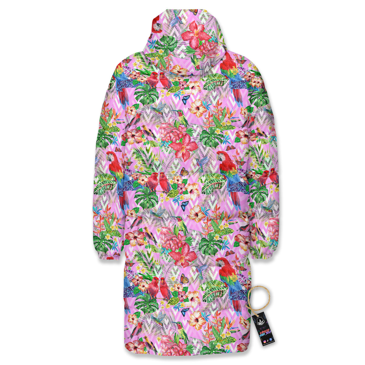 Paradise Flower Bird Print Pattern Long Down Jacket-grizzshop