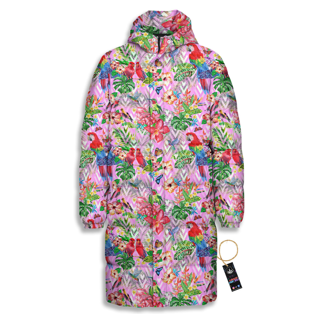 Paradise Flower Bird Print Pattern Long Down Jacket-grizzshop