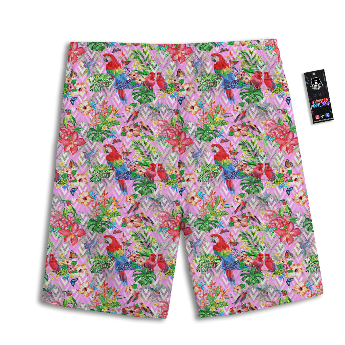 Paradise Flower Bird Print Pattern Men's Athletic Shorts-grizzshop