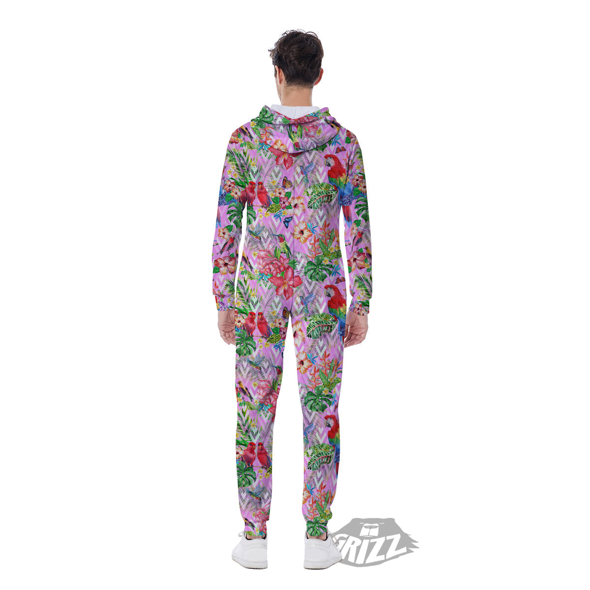 Paradise Flower Bird Print Pattern Men's Jumpsuit-grizzshop