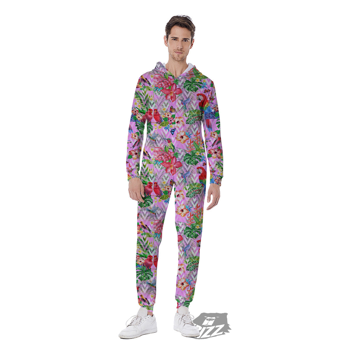 Paradise Flower Bird Print Pattern Men's Jumpsuit-grizzshop
