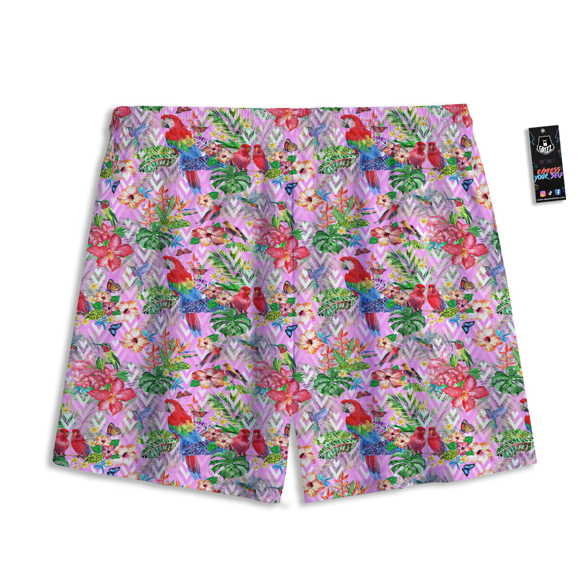 Paradise Flower Bird Print Pattern Mesh Shorts-grizzshop