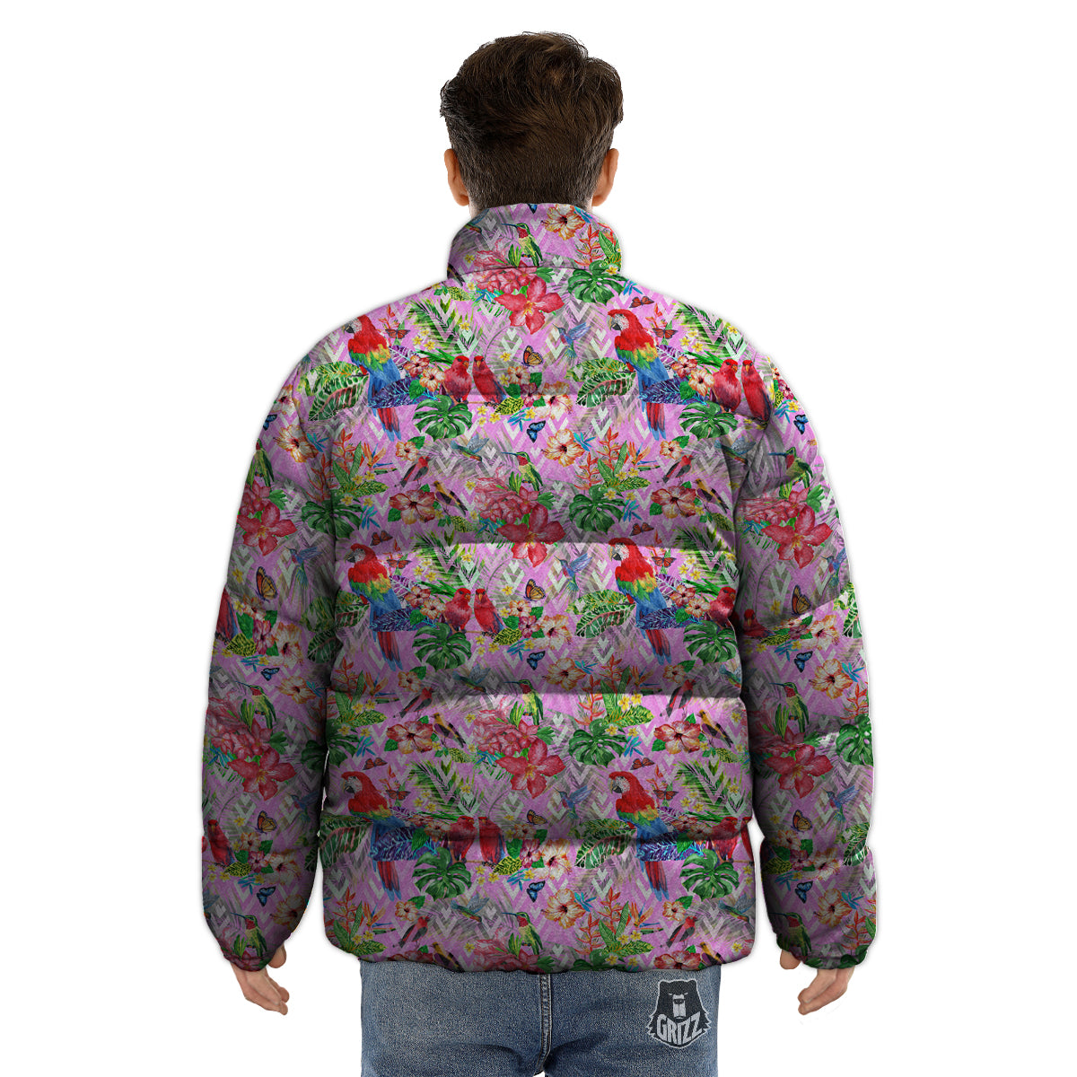 Paradise Flower Bird Print Pattern Puffer Jacket-grizzshop