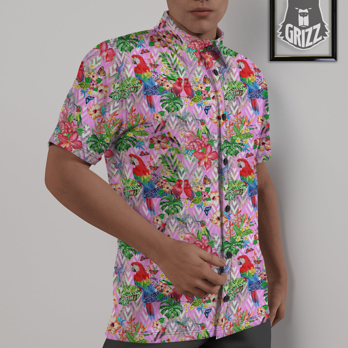 Paradise Flower Bird Print Pattern Untucked Shirts-grizzshop