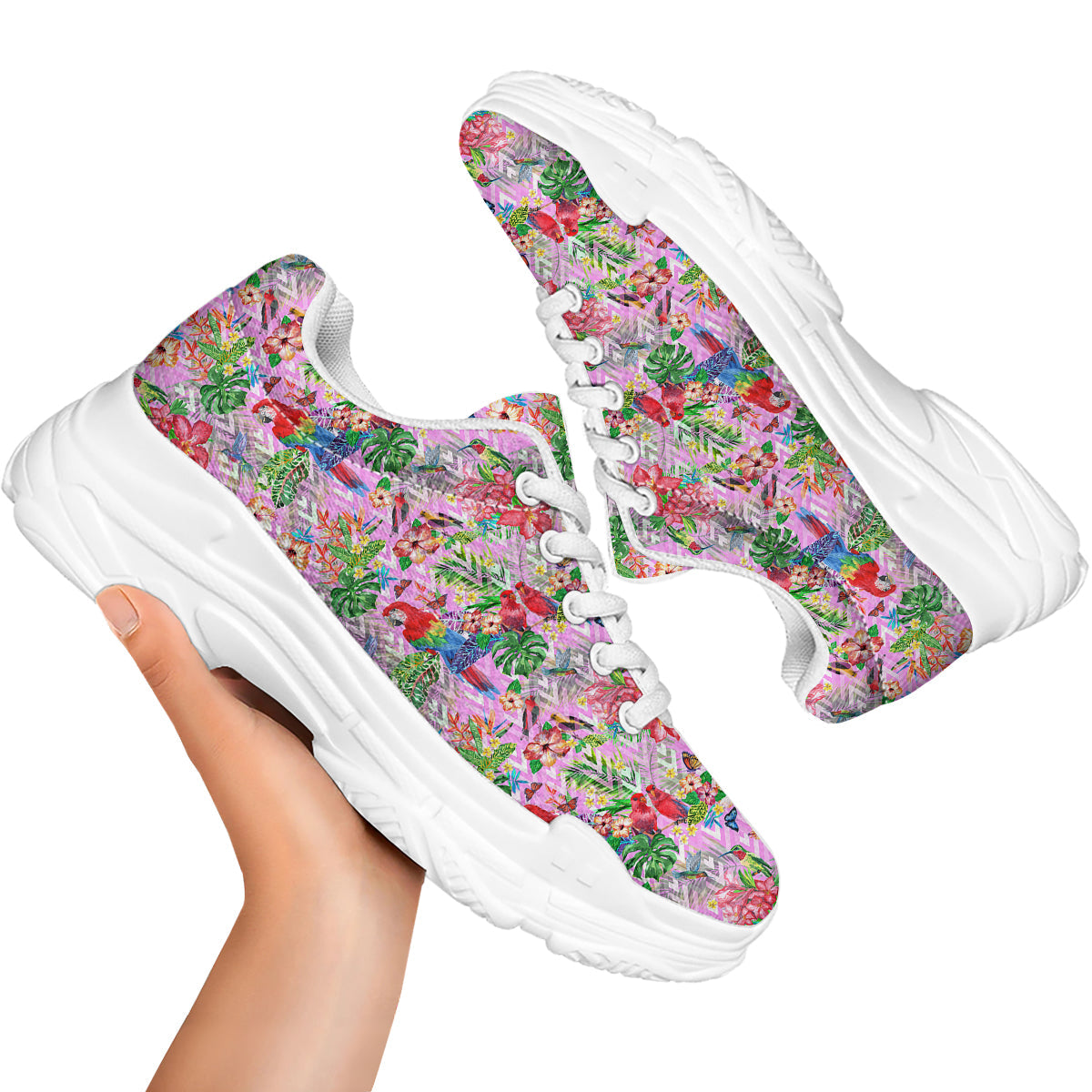 Paradise Flower Bird Print Pattern White Chunky Shoes-grizzshop