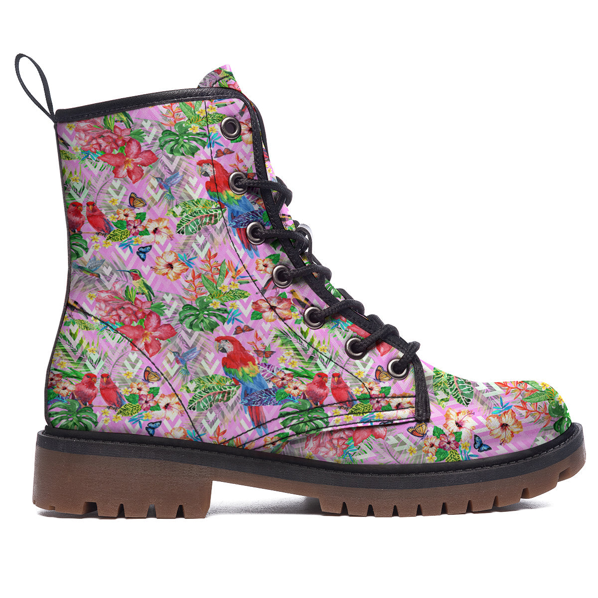 Paradise Flower Bird Print Pattern Work Boots-grizzshop