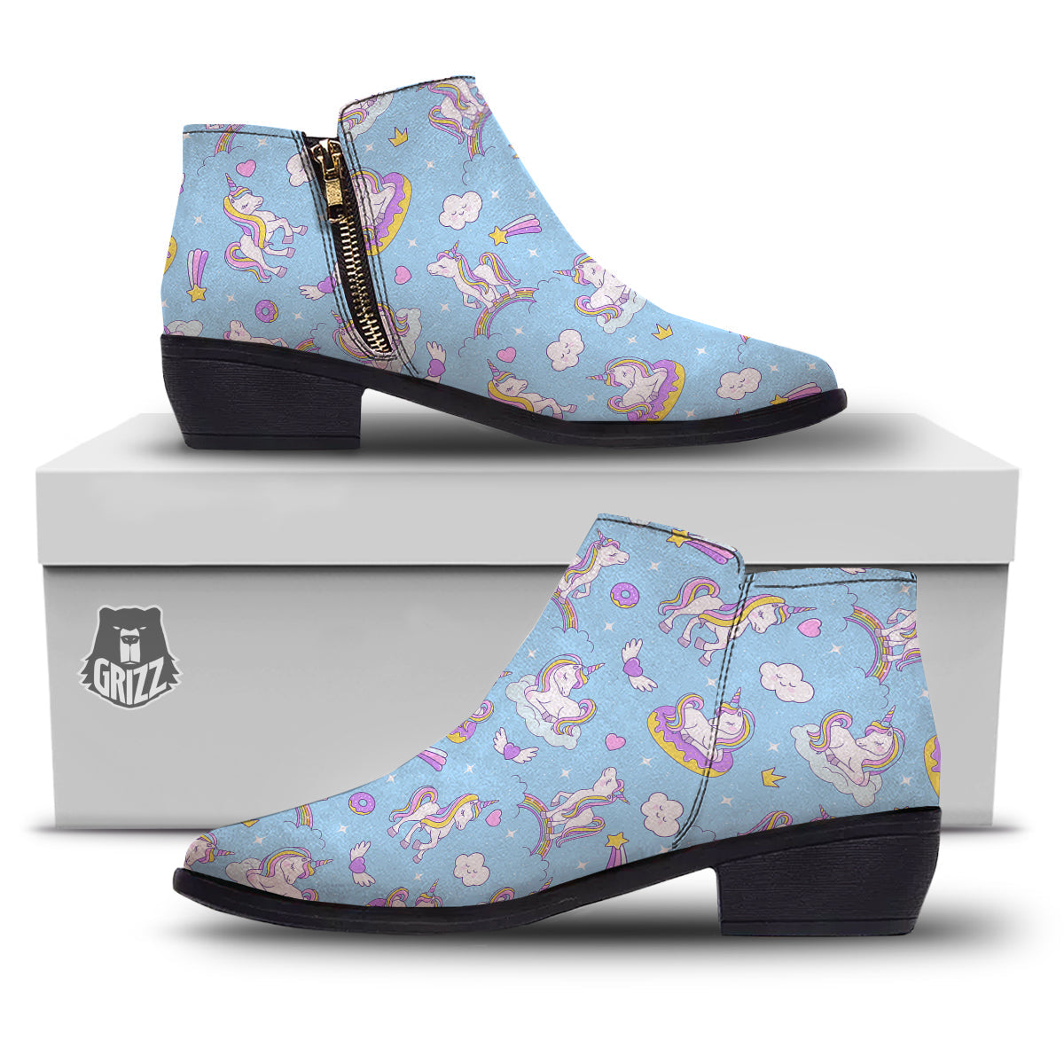 Paradise Unicorn Print Pattern Ankle Boots-grizzshop