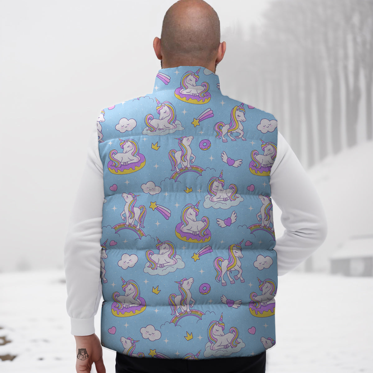 Paradise Unicorn Print Pattern Down Vest-grizzshop