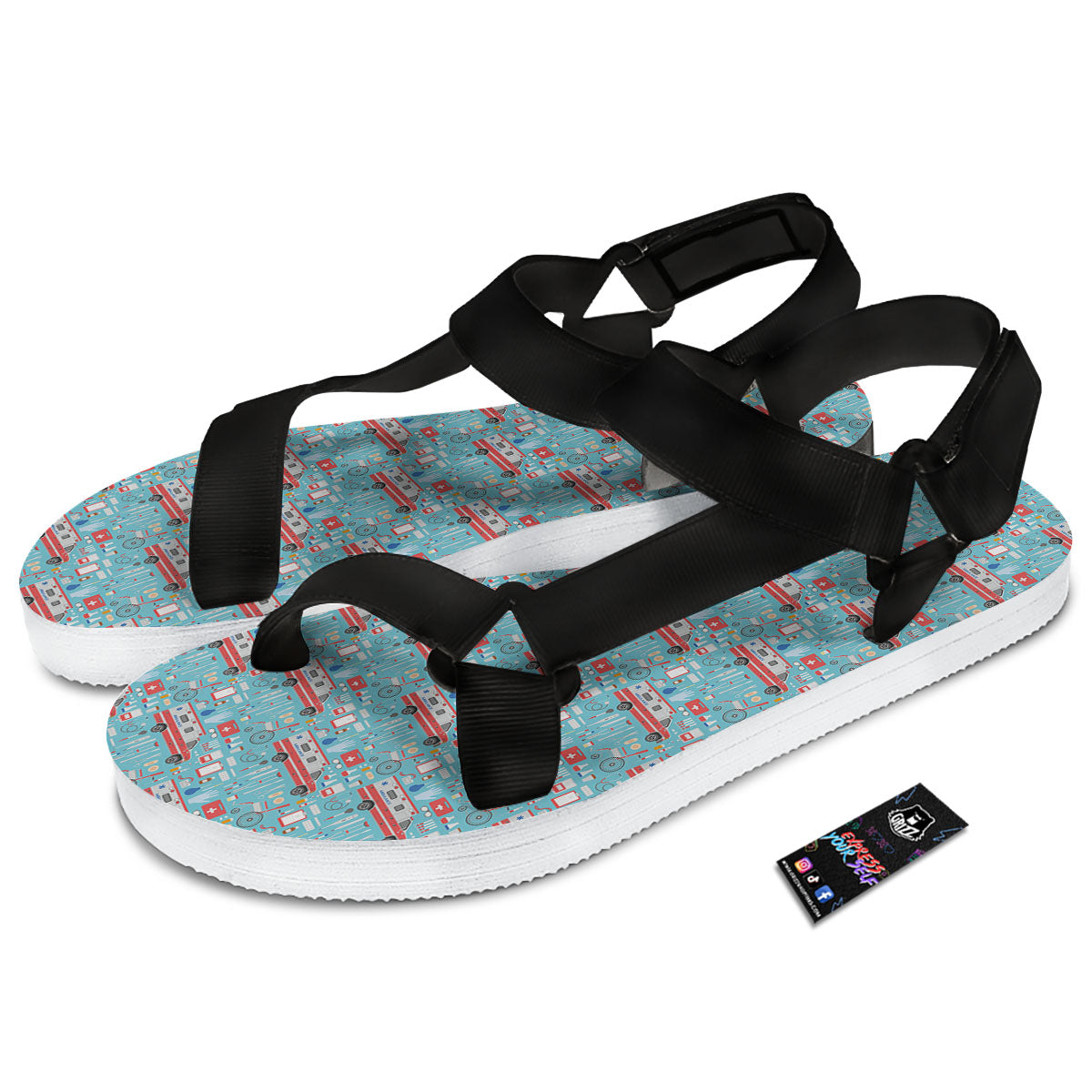 Paramedic EMS Print Pattern Black Open Toe Sandals-grizzshop