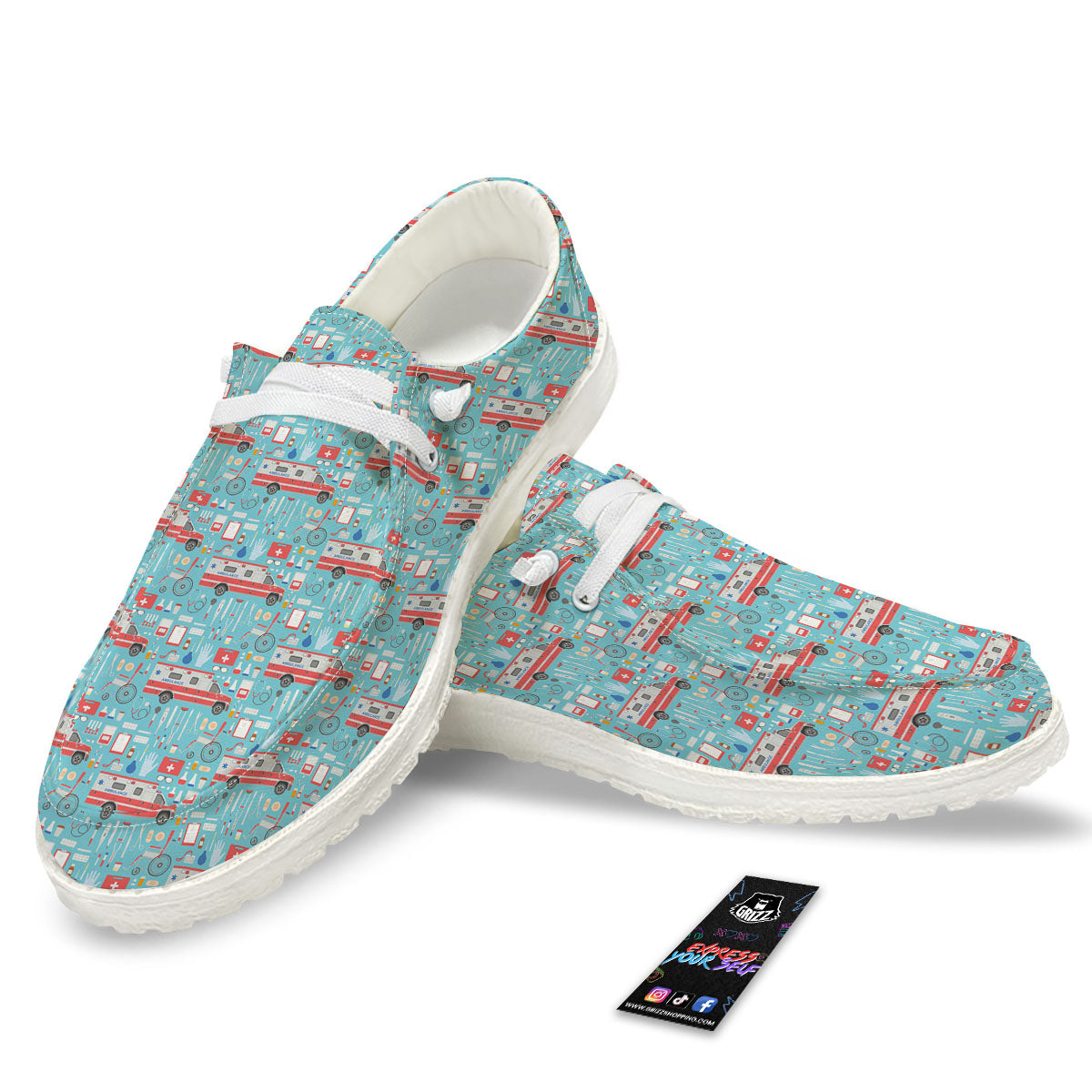 Paramedic EMS Print Pattern White Loafers-grizzshop