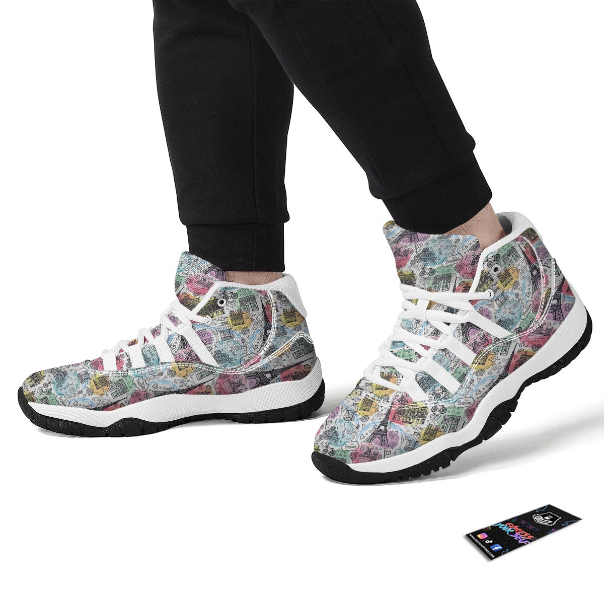 Paris France Print Pattern White Bball Shoes-grizzshop
