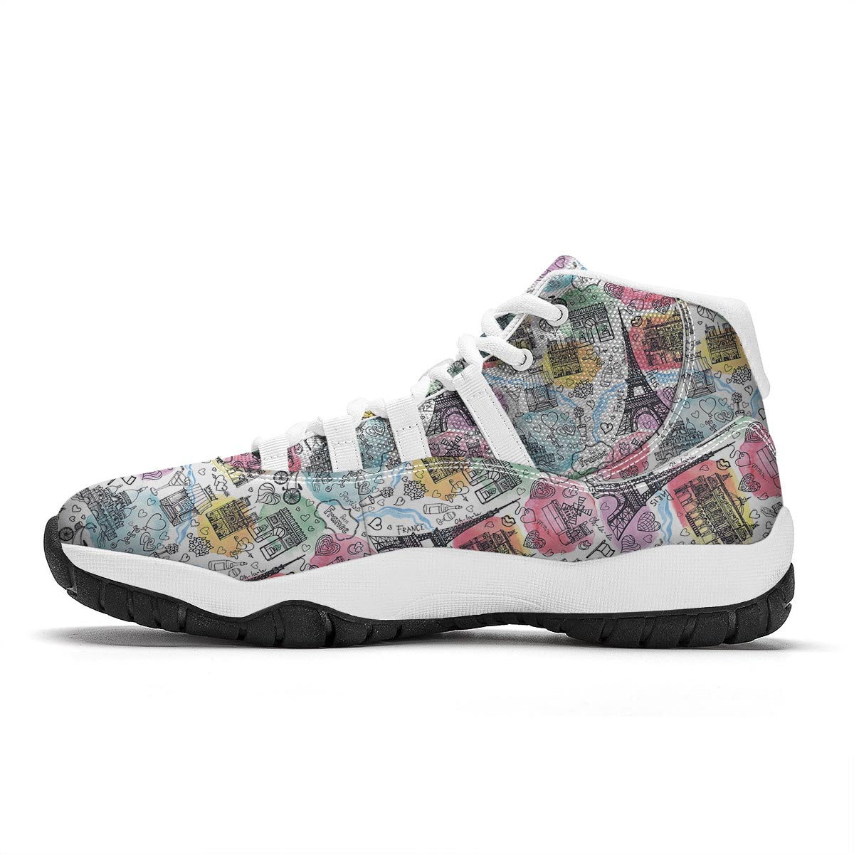 Paris France Print Pattern White Bball Shoes-grizzshop