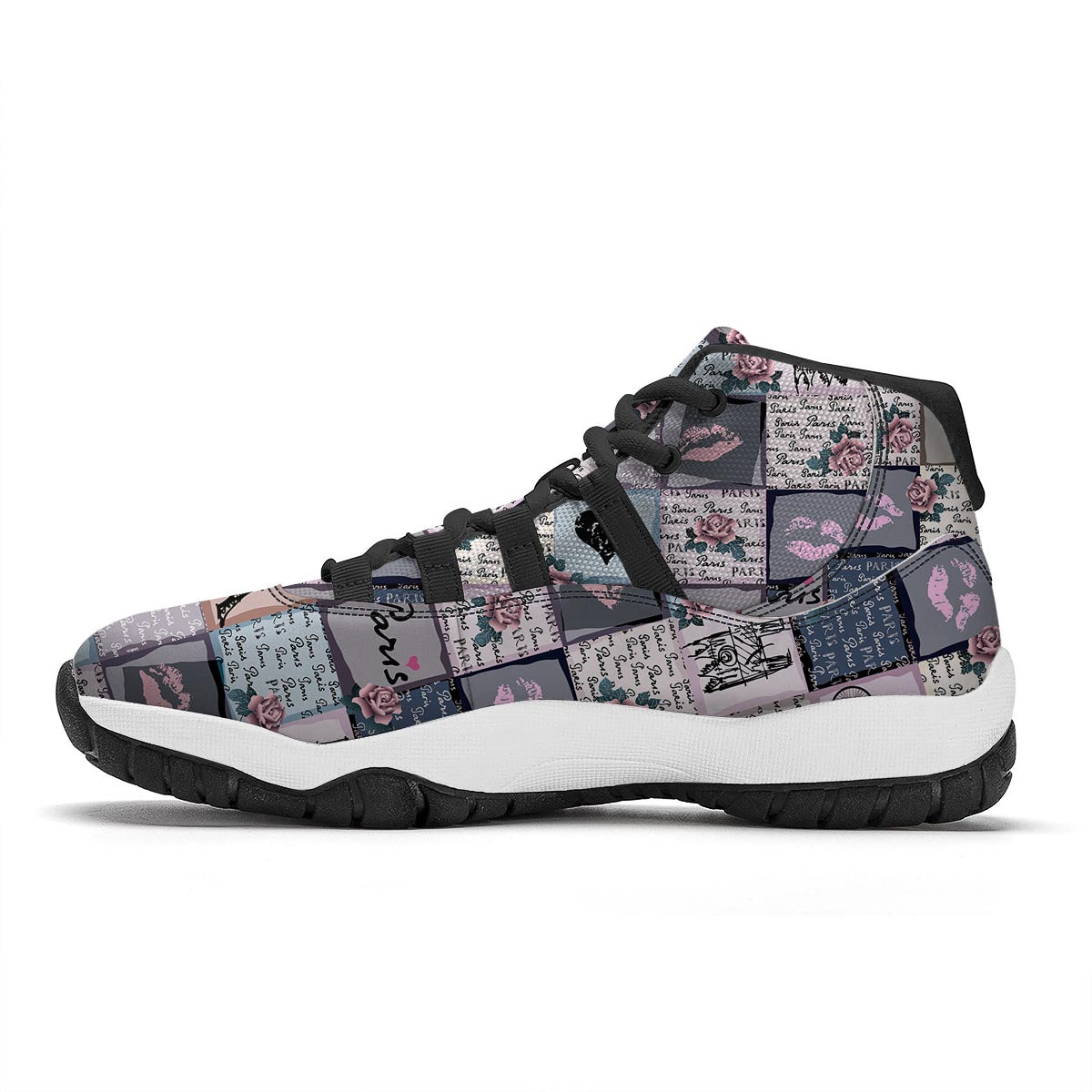 Paris Pattern Print Black Bball Shoes-grizzshop