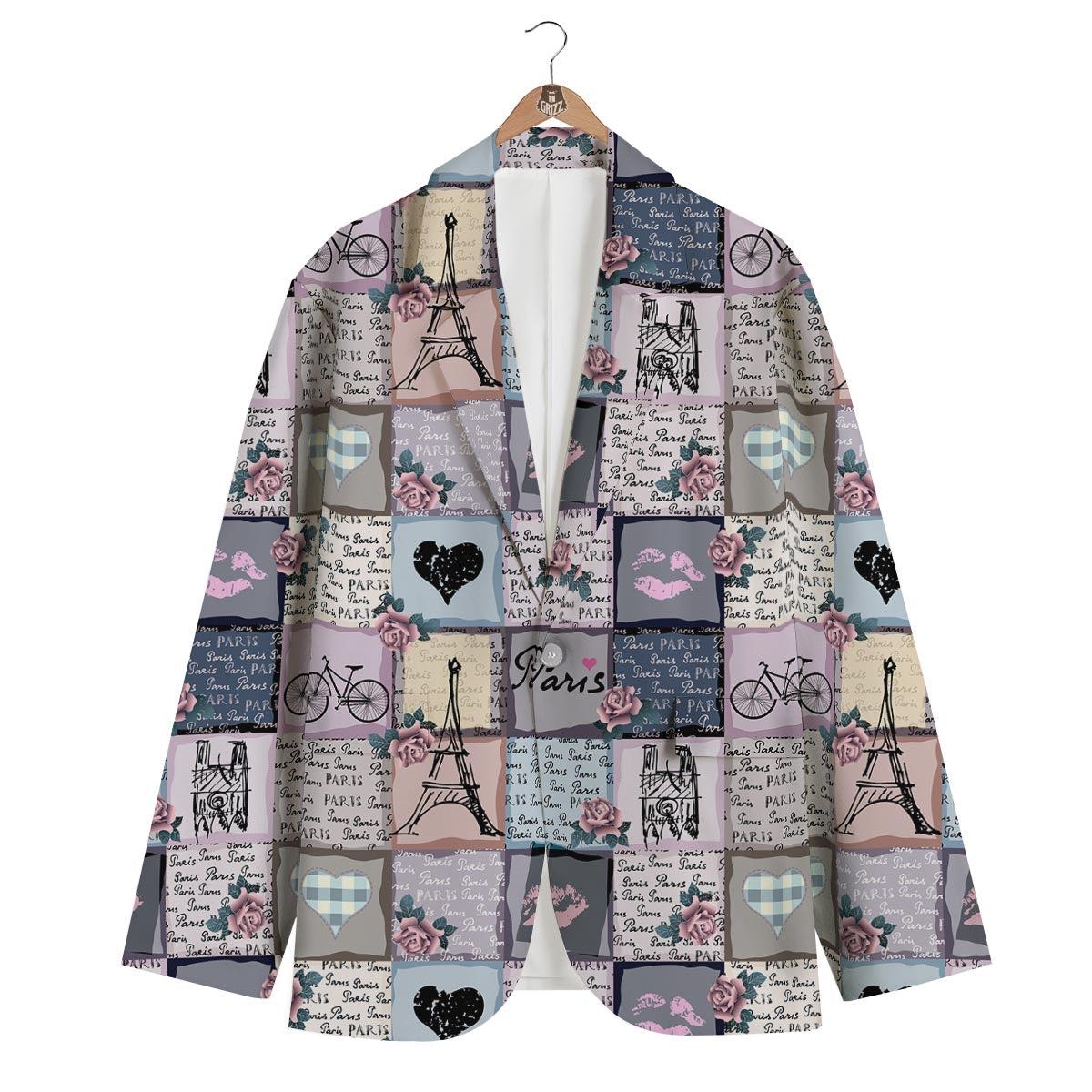 Paris Pattern Print Men's Blazer-grizzshop