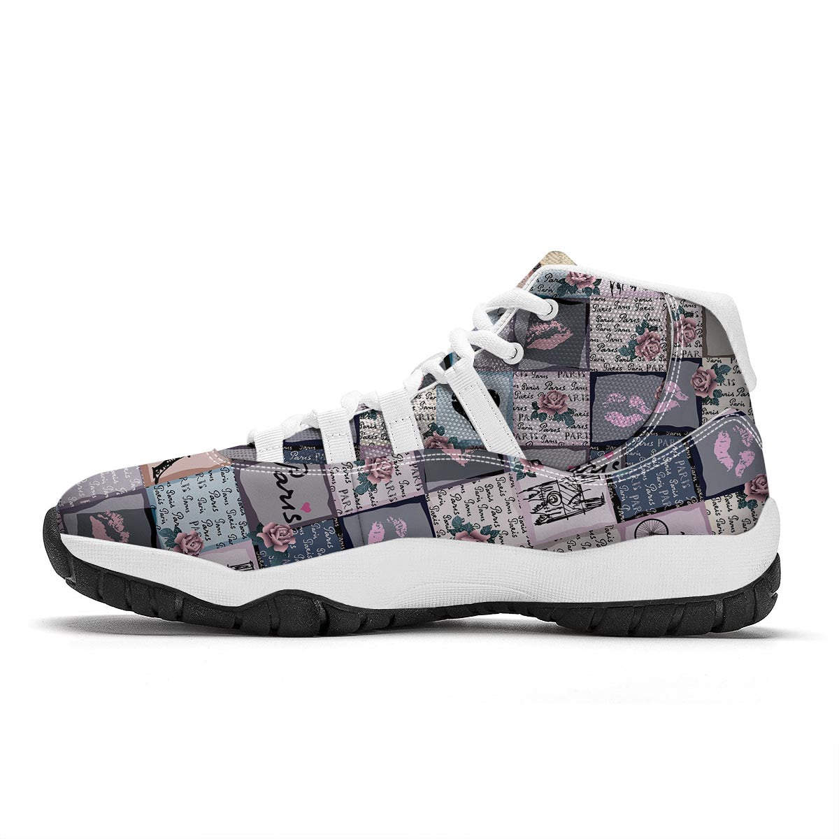 Paris Pattern Print White Bball Shoes-grizzshop