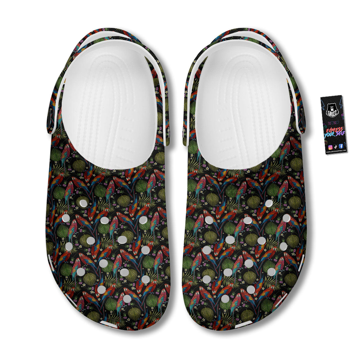 Parrot Embroidery Print Pattern Clog-grizzshop