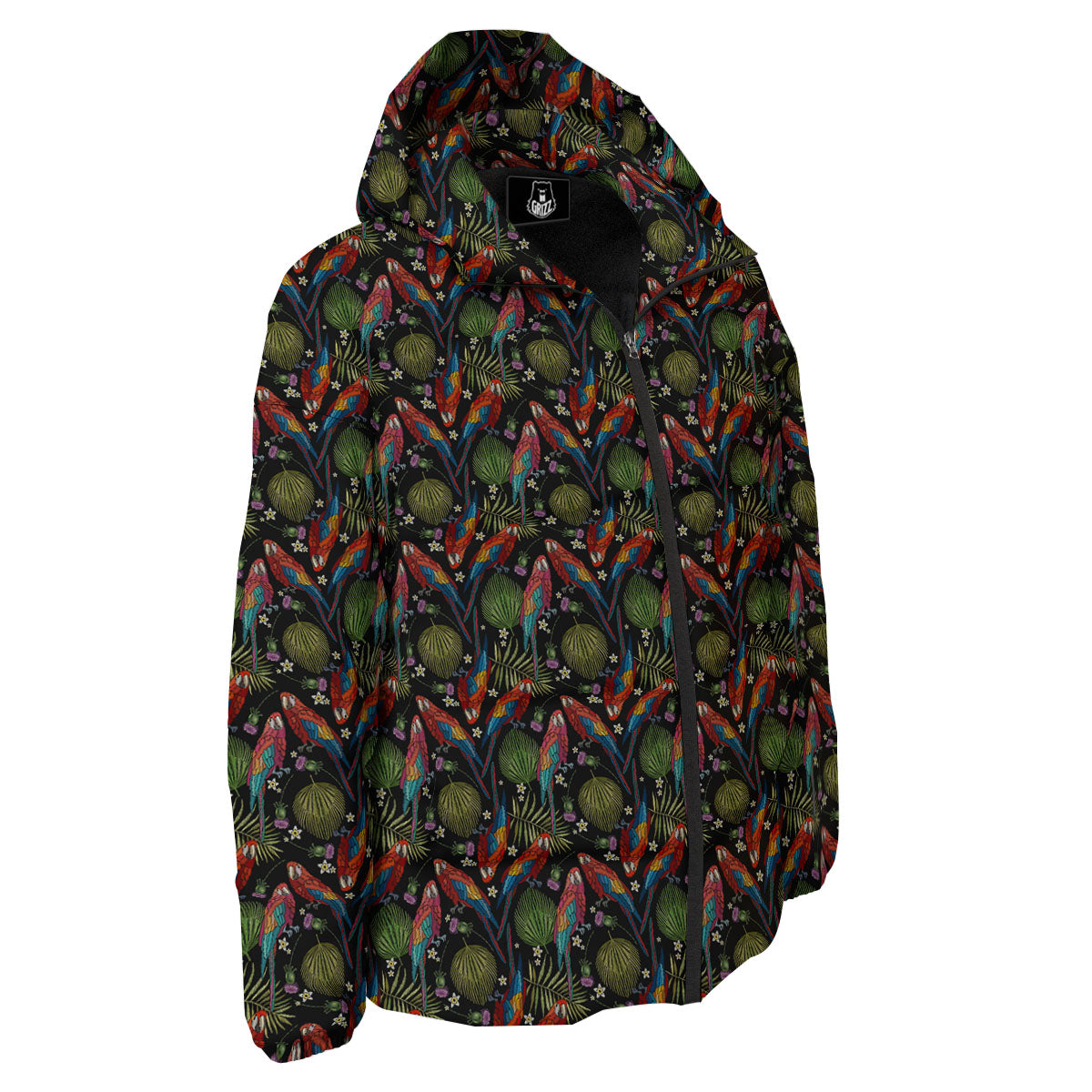 Parrot Embroidery Print Pattern Down Jacket-grizzshop