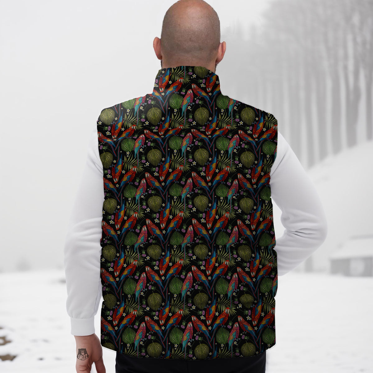 Parrot Embroidery Print Pattern Down Vest-grizzshop