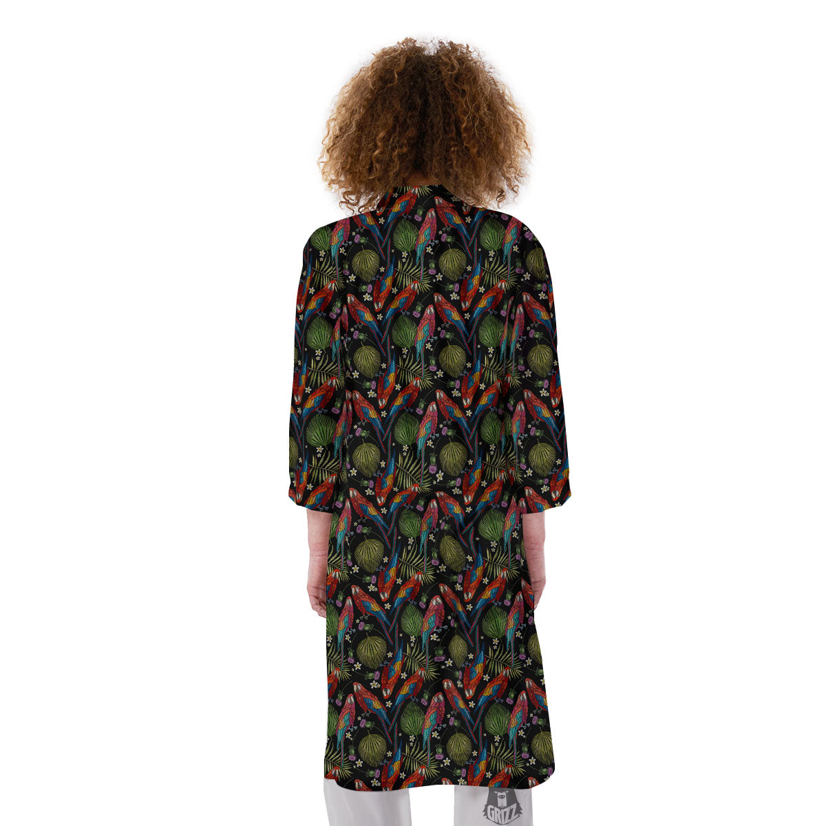Parrot Embroidery Print Pattern Kimono-grizzshop