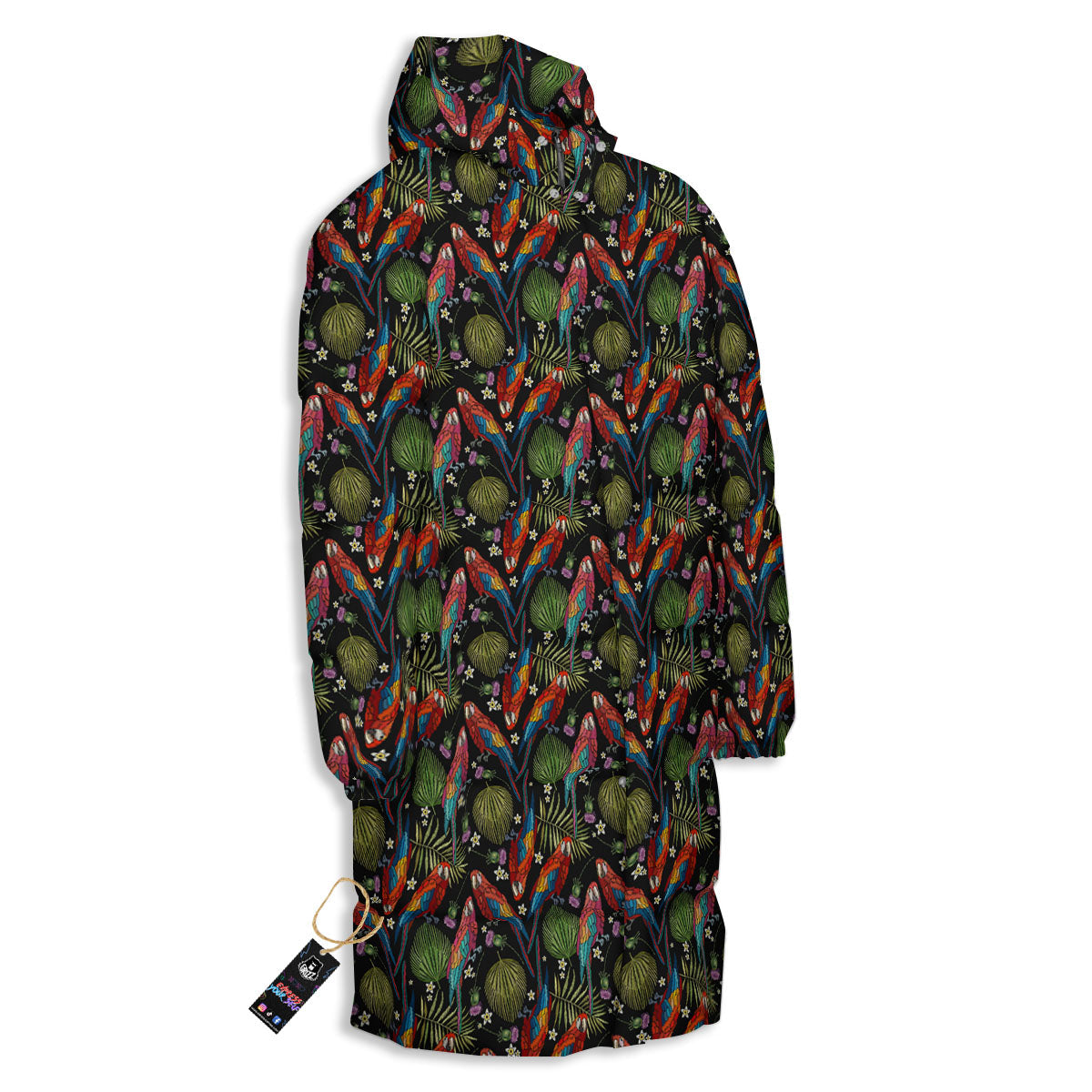 Parrot Embroidery Print Pattern Long Down Jacket-grizzshop