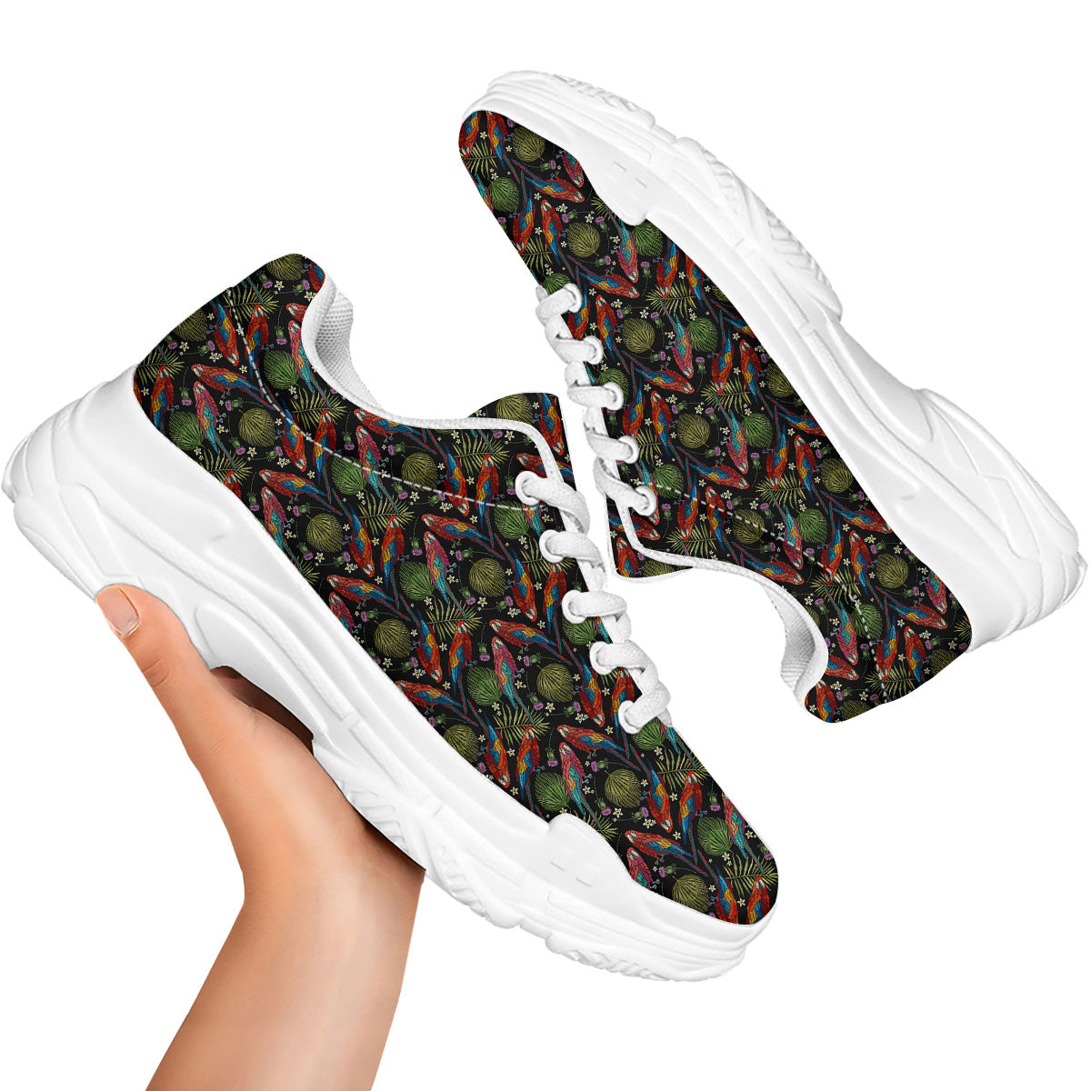 Parrot Embroidery Print Pattern White Chunky Shoes-grizzshop