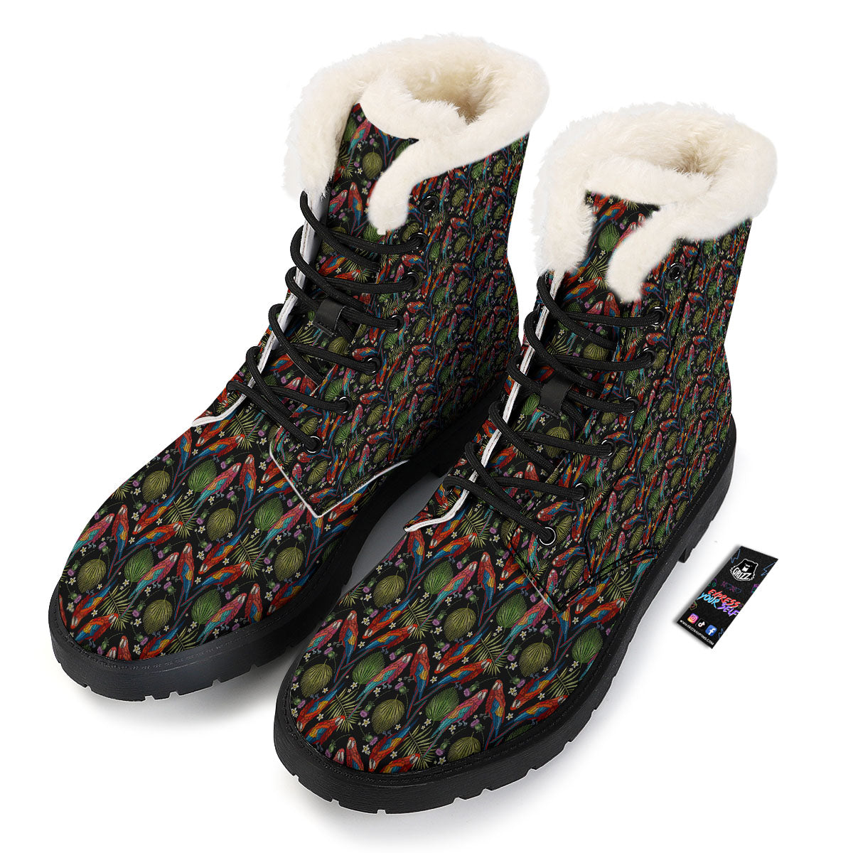 Parrot Embroidery Print Pattern Winter Boots-grizzshop