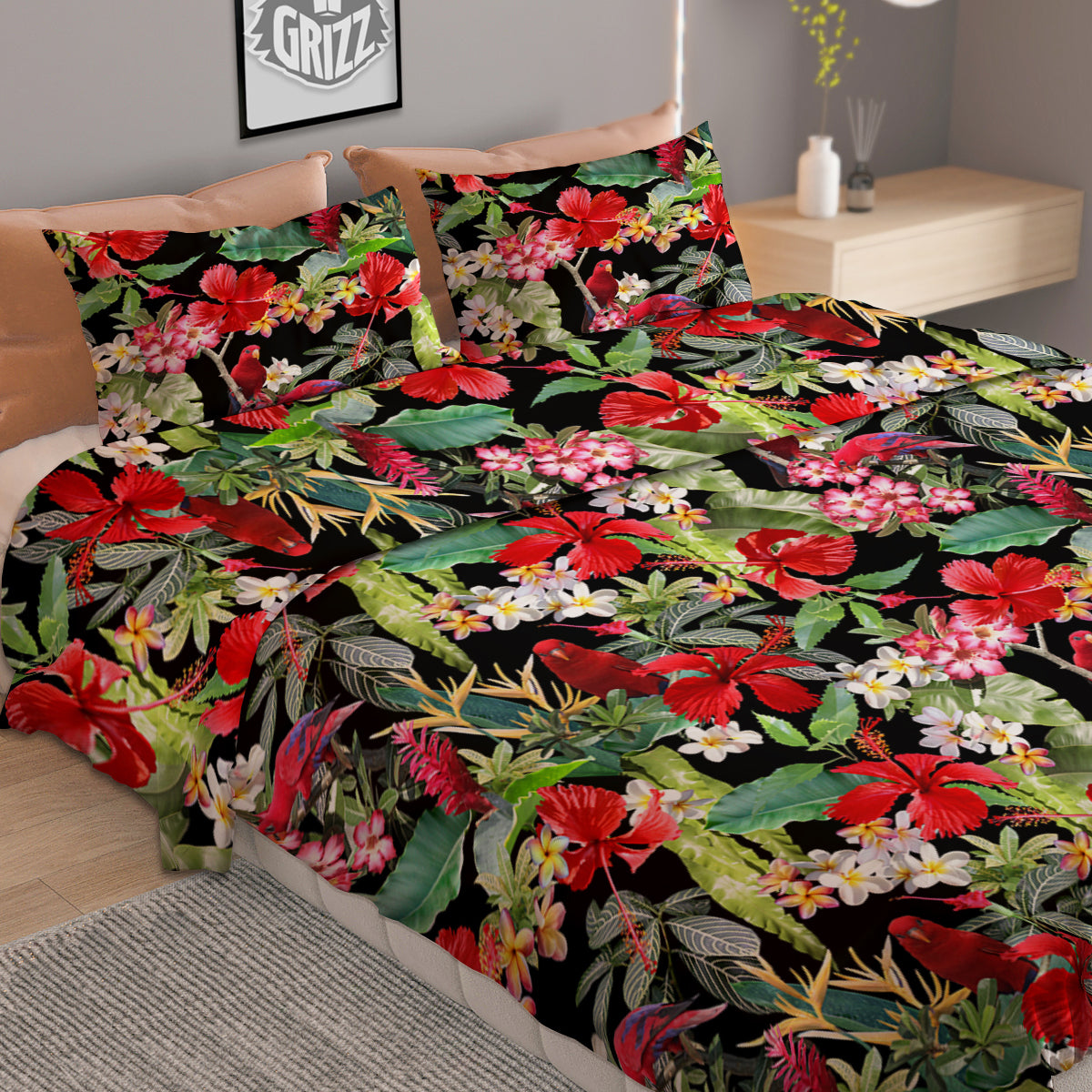 Parrot Hawaiian Tropical Print Pattern Duvet Cover Bedding Set-grizzshop